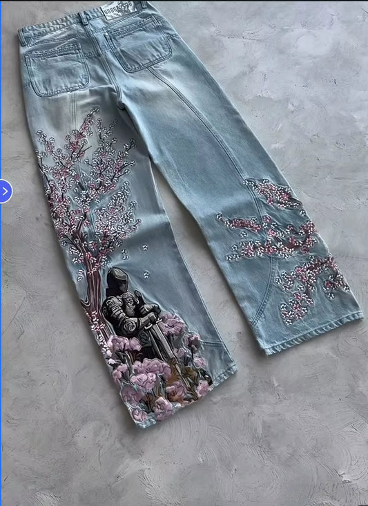 Y2K Streetwear Vintage Jeans Men Woman Hip Hop Style Pockets Distressed Washed Ripped Design Loose Fit Oversized Wide Leg Pants