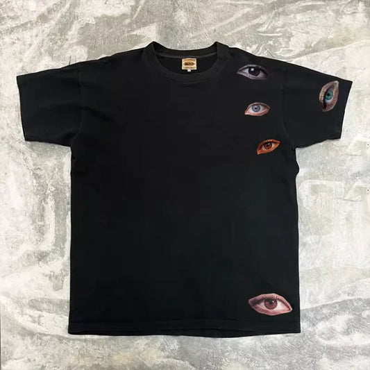Retro Goth Eye Pattern Graphic T Shirts New Harajuku Hip Hop Y2K Top Men and Women Loose Oversized T Shirt Tops Streetwear