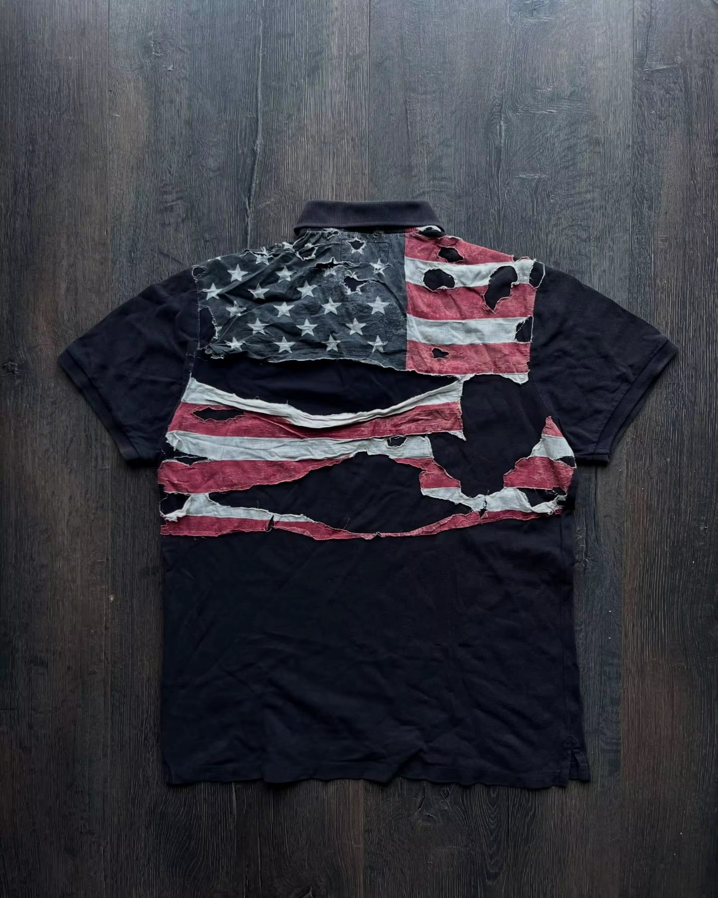 America Retro Flag Polo Shirt Streetwear Men Women Hip Hop Tear Patchwork Short Sleeve Shirt Y2K Cotton Top Baseball Clothing