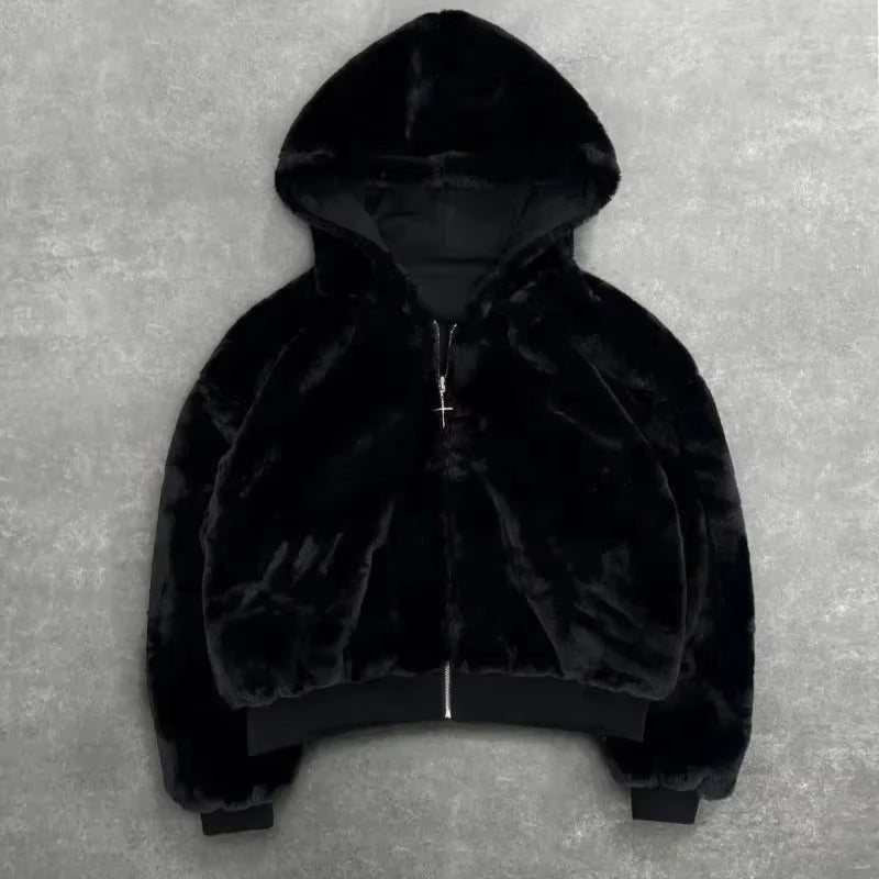 2025 Korean New Zipper Hoodie Double-Sided Jacket Retro Leopard Print Print Men'S Hip-Hop Casual Sweatshirt Couple Style